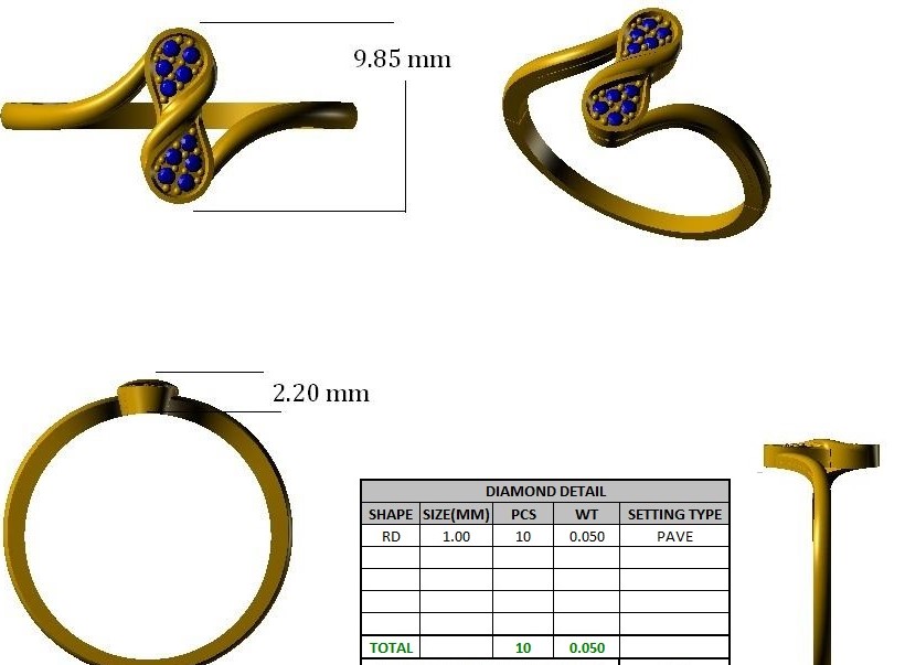 Designer Gold Plated Silver Diamond Slim Ring for Women and Girls