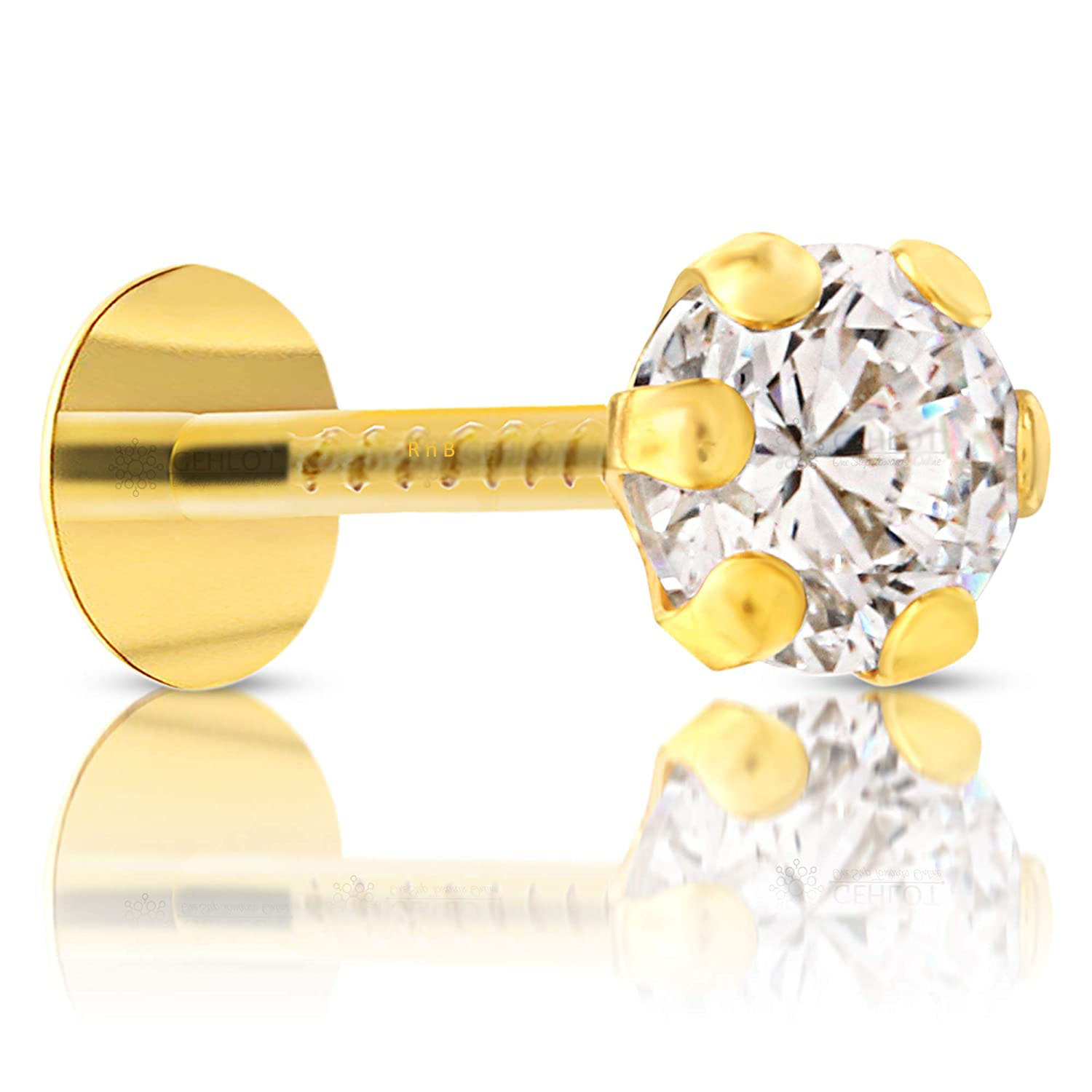 Designer 14k Pure Gold Diamond Nose Pin for Women and Girls