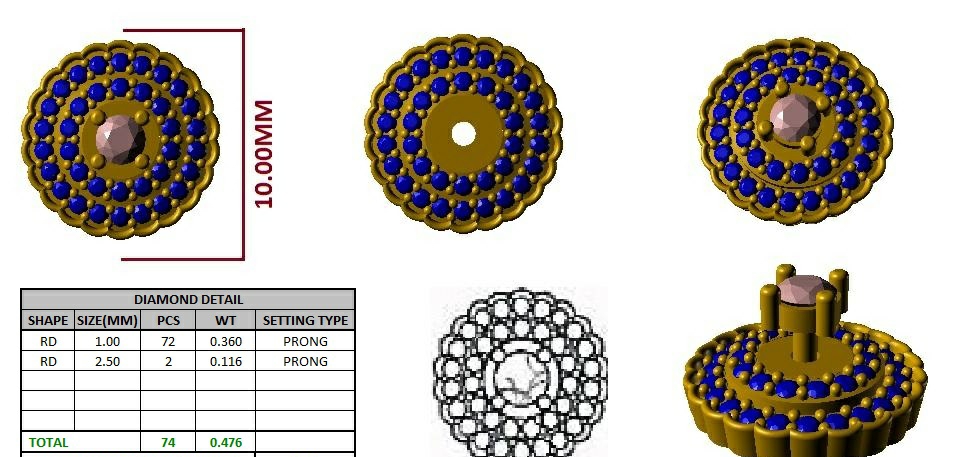 Designer Gold Plated Silver Round Shaped Diamond Earring