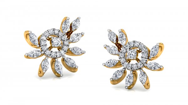 Image of Designer Gold Stylish 9 Leaves Diamond Earring