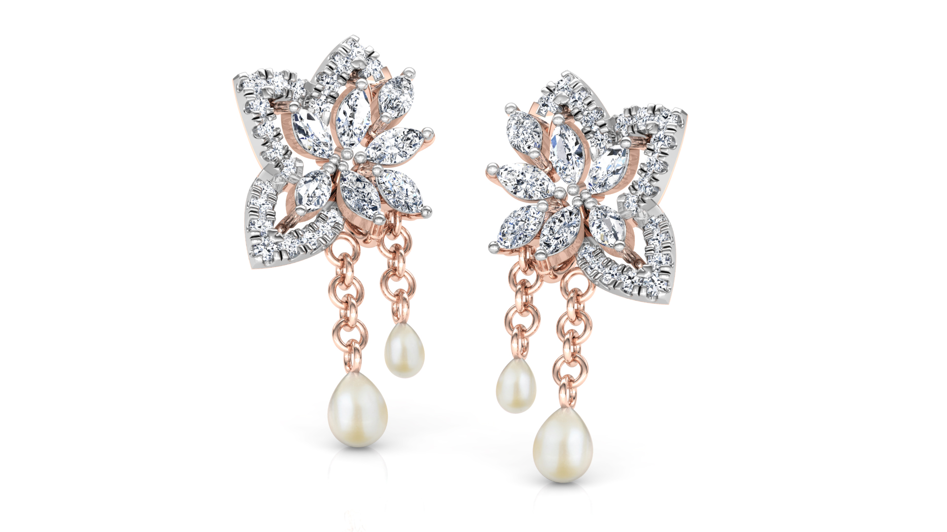 Designer Gold Stylish 3 Pan 7 Leaves Diamond Earring