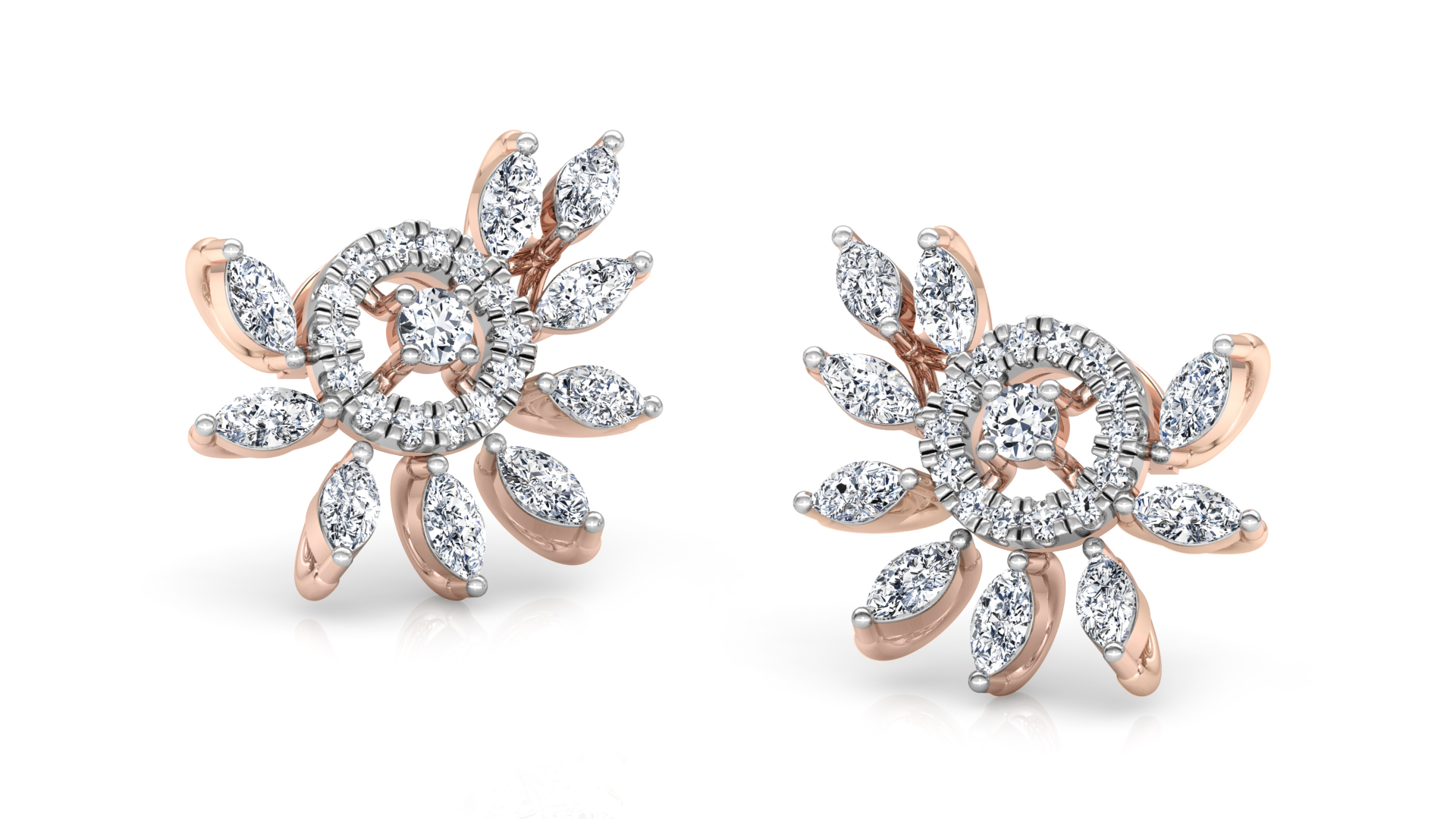 Designer Gold Stylish 9 Leaves Diamond Earring