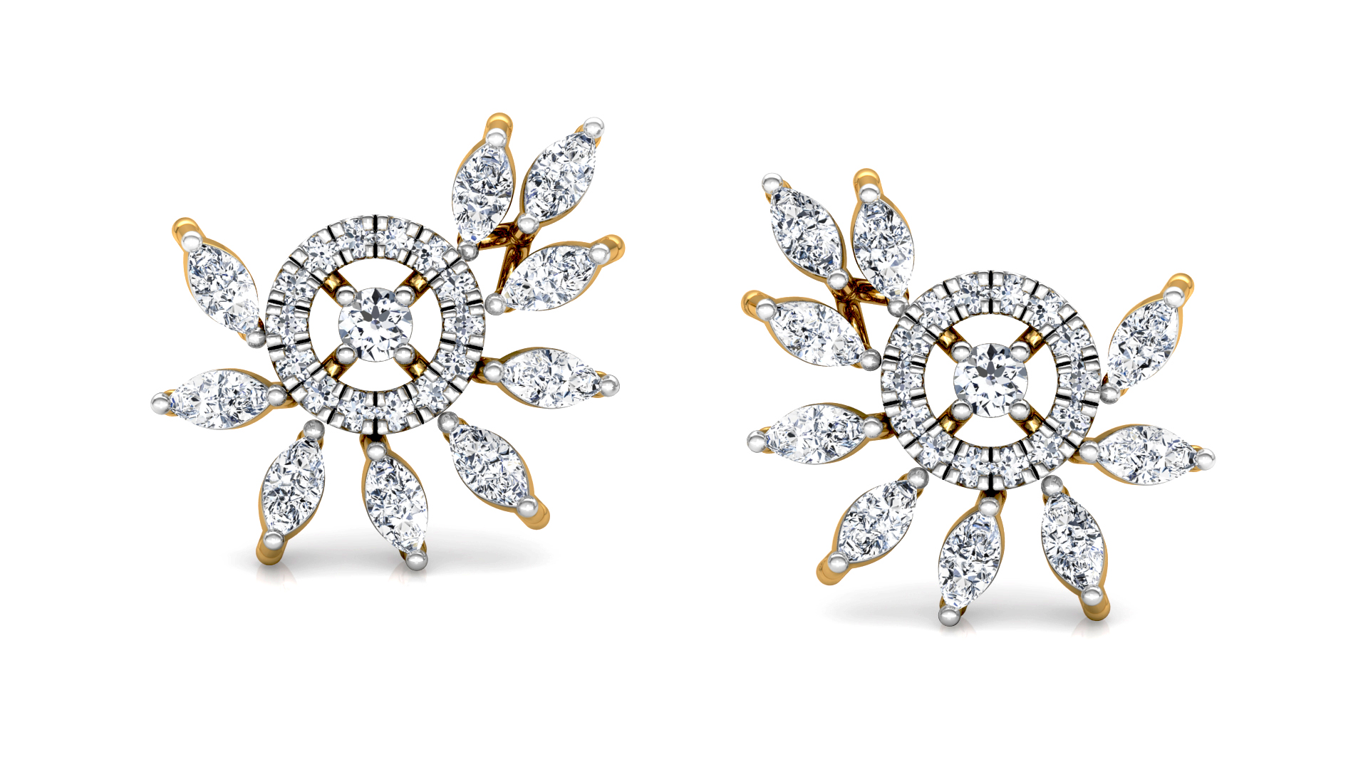 Designer Gold Stylish 9 Leaves Diamond Earring