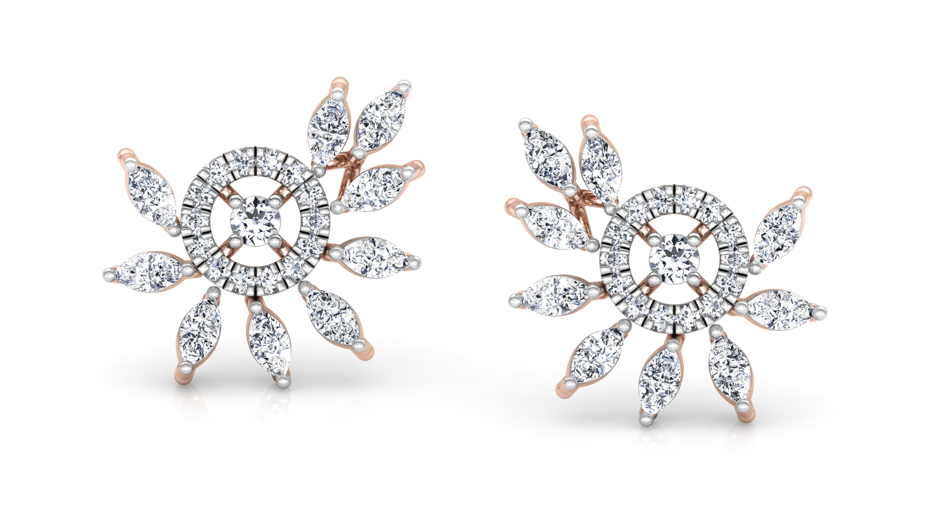 Designer Gold Stylish 9 Leaves Diamond Earring