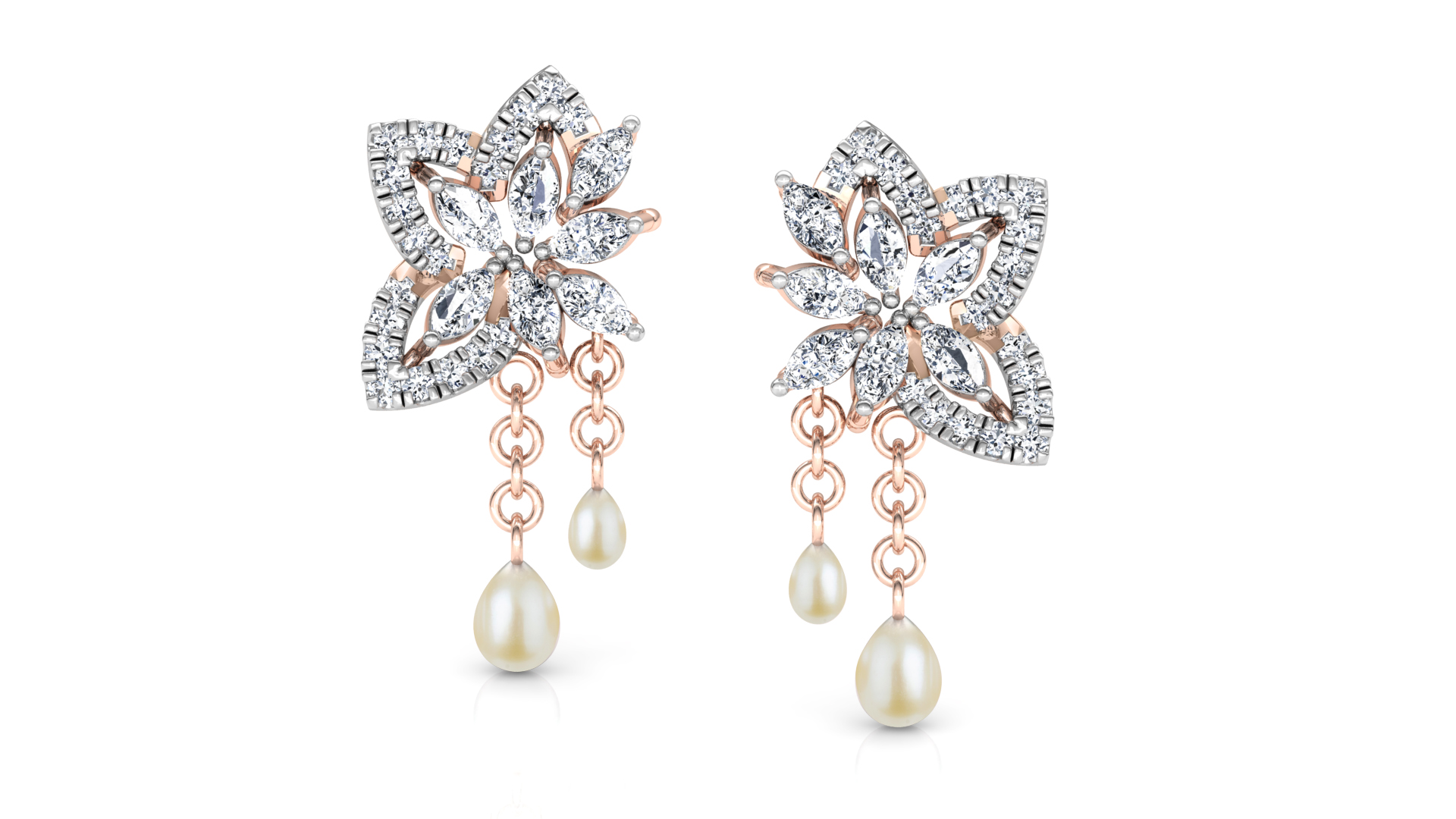 Designer Gold Stylish 3 Pan 7 Leaves Diamond Earring