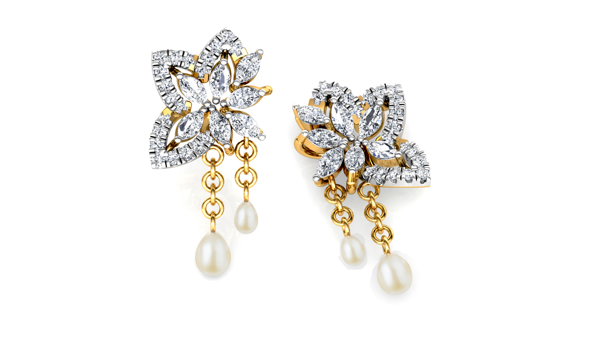 Designer Gold Stylish 3 Pan 7 Leaves Diamond Earring