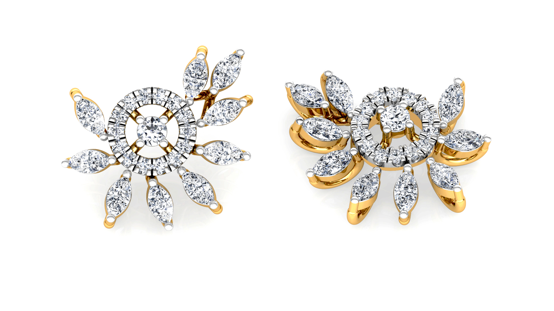 Designer Gold Stylish 9 Leaves Diamond Earring