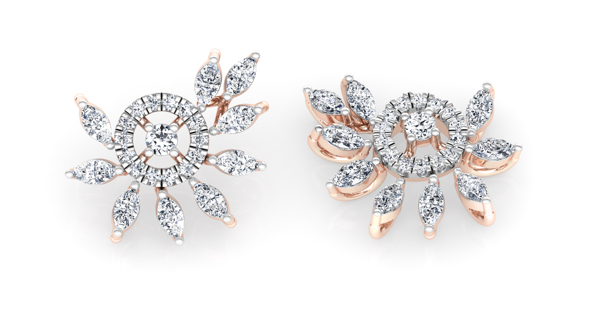 Designer Gold Stylish 9 Leaves Diamond Earring