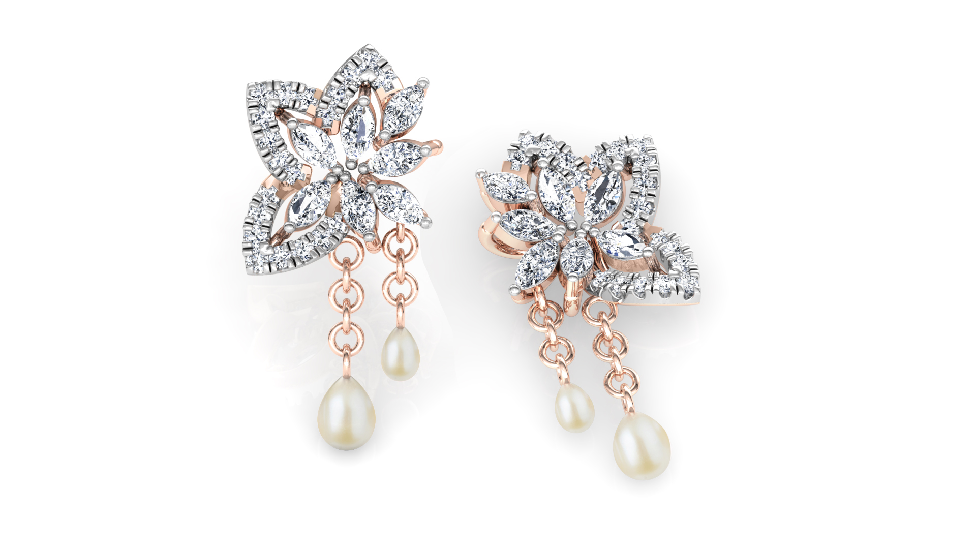 Designer Gold Stylish 3 Pan 7 Leaves Diamond Earring