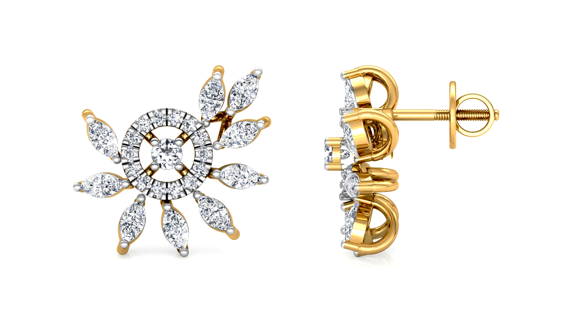 Designer Gold Stylish 9 Leaves Diamond Earring