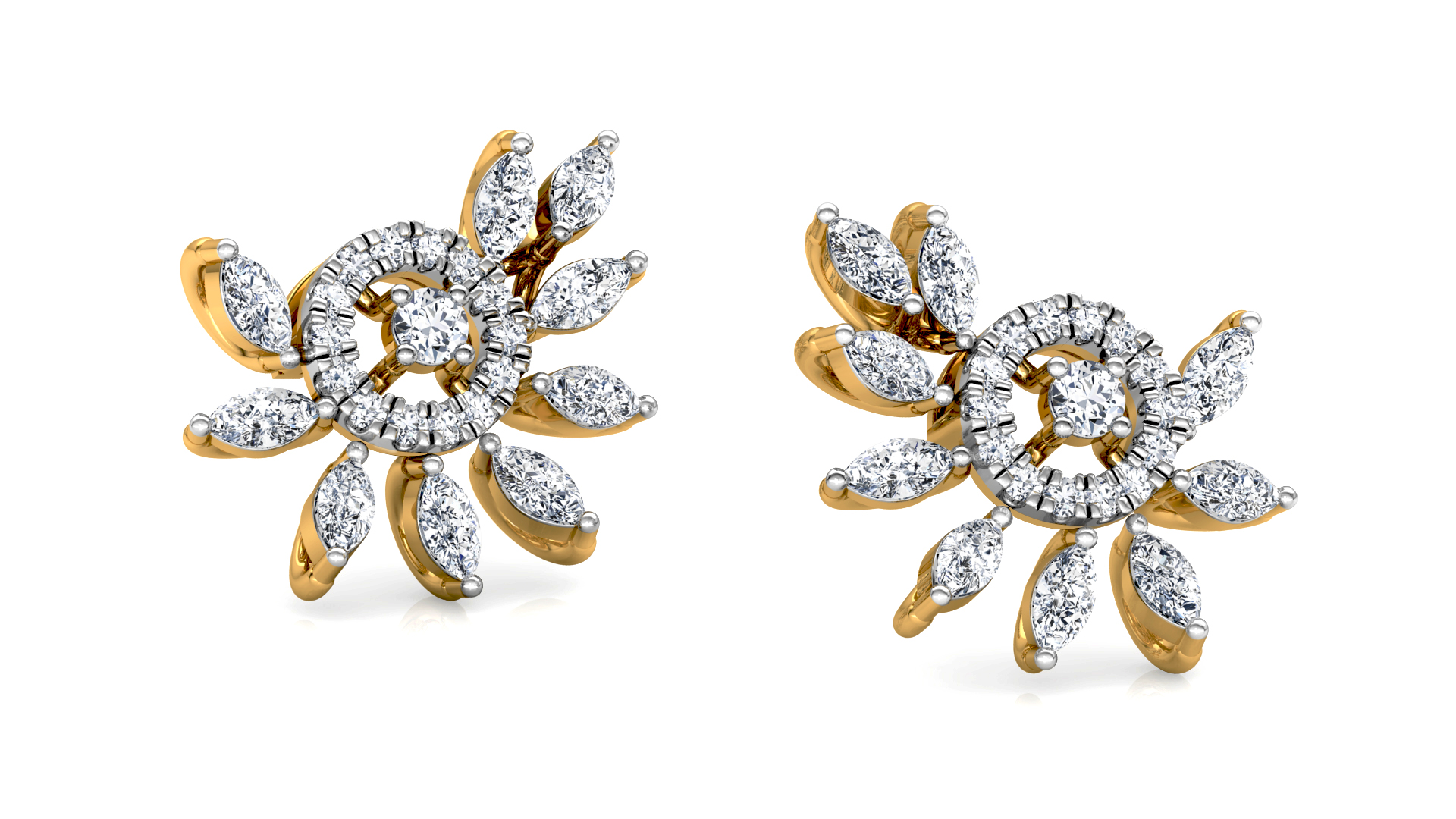 Designer Gold Stylish 9 Leaves Diamond Earring