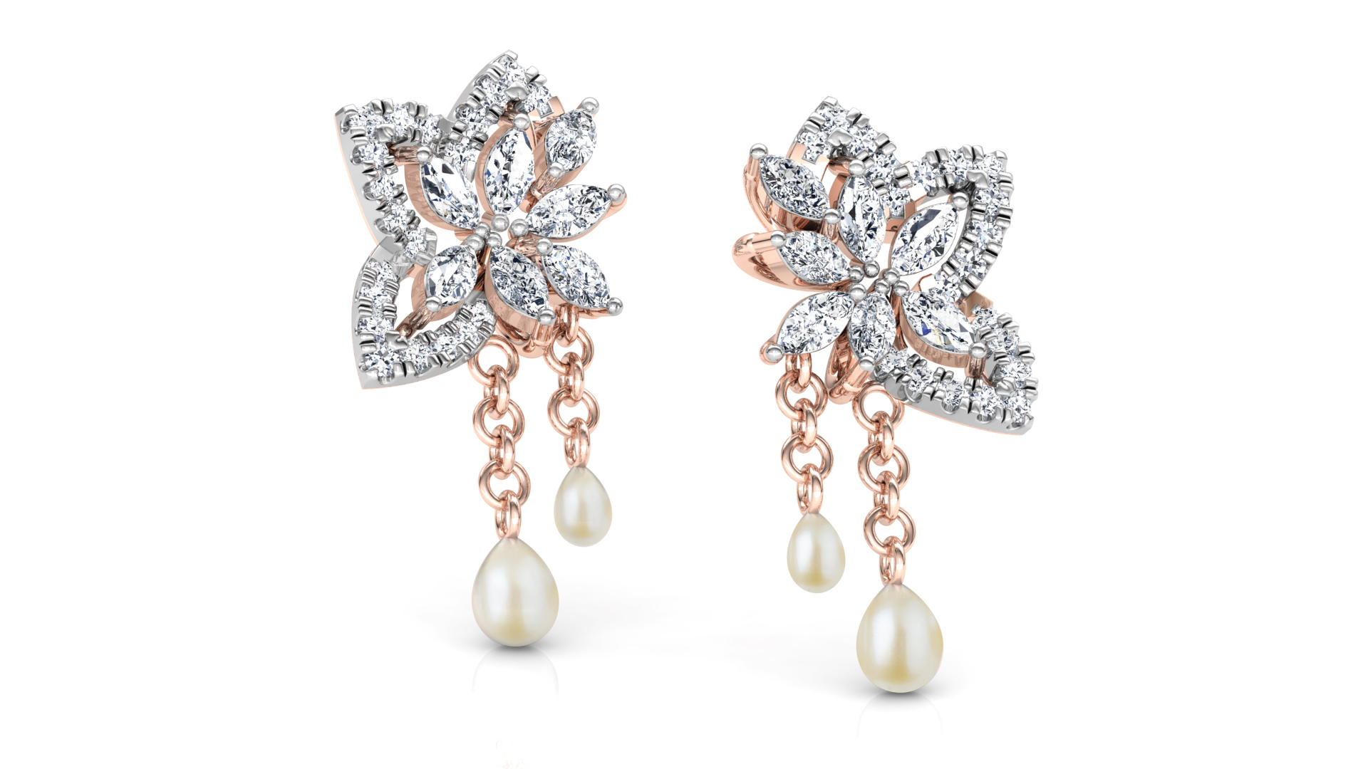 Designer Gold Stylish 3 Pan 7 Leaves Diamond Earring