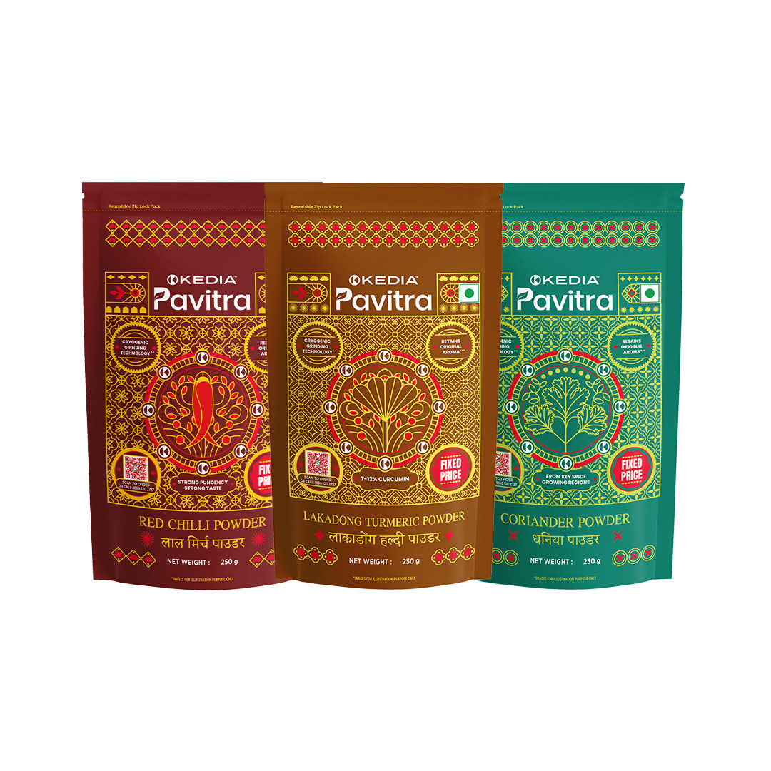 Masala Combo: Red Chilli powder (250g), Lakadong Turmeric powder (250g), Coriander powder (250g)
