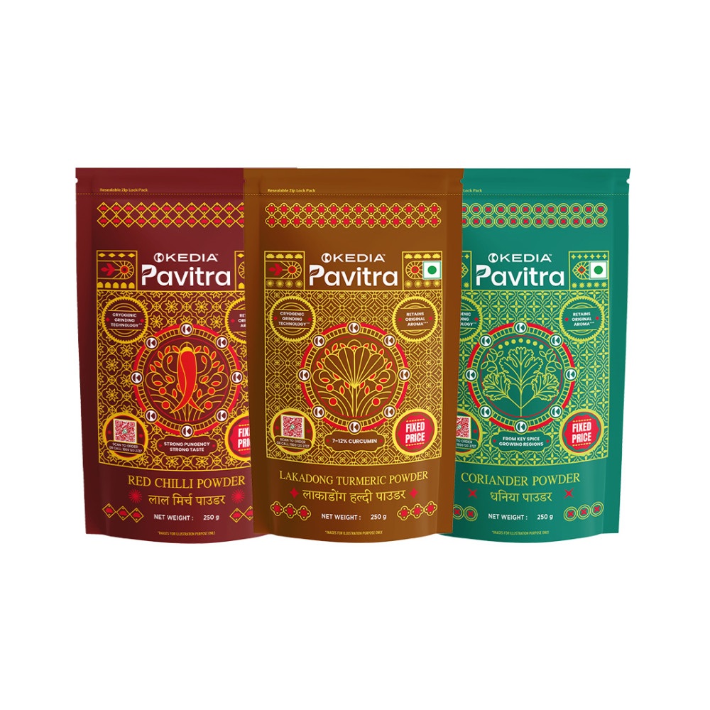 Image of Masala Combo: Red Chilli powder (250g), Lakadong Turmeric powder (250g), Coriander powder (250g)