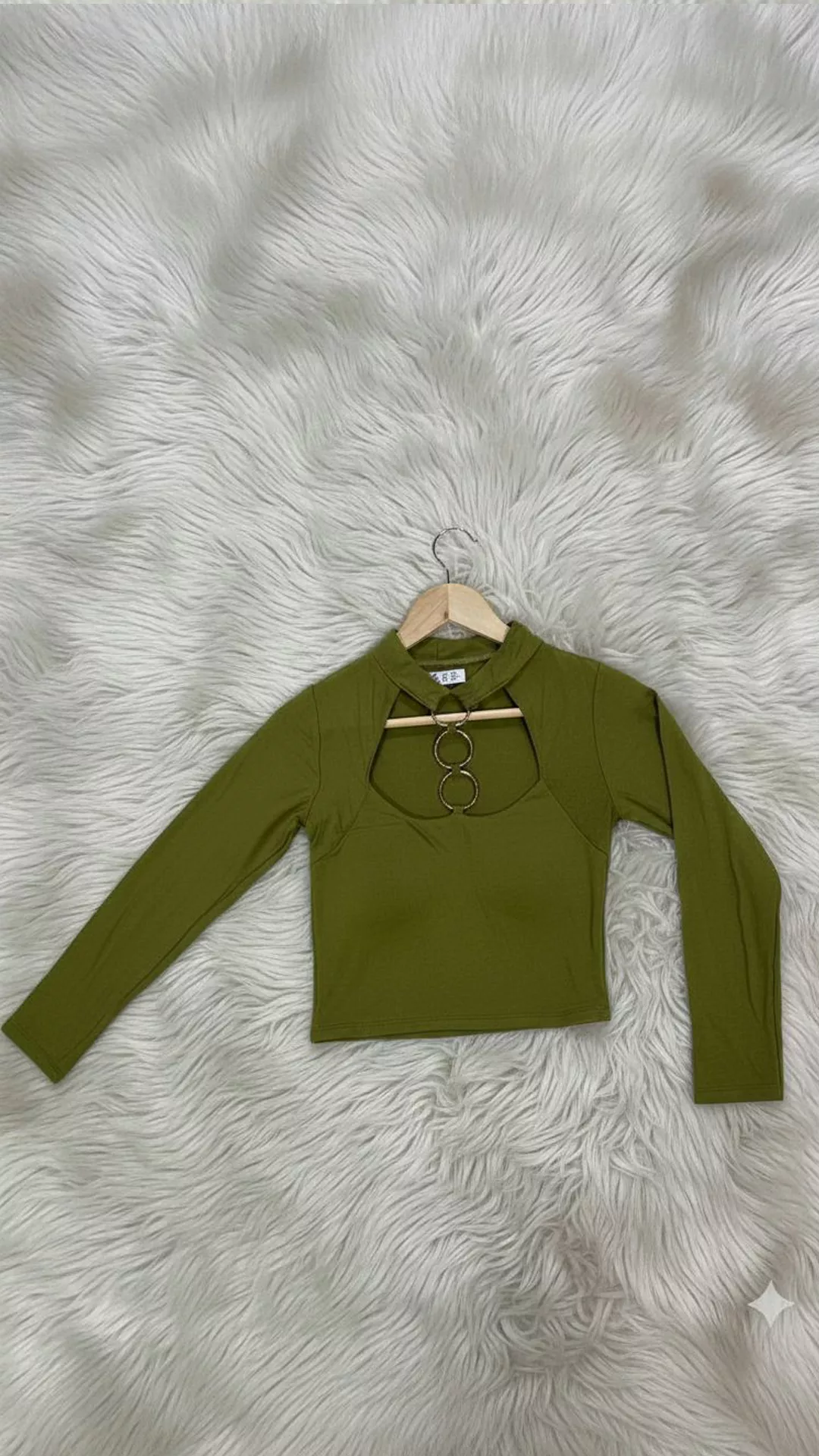 Trendy Metal Ring Cutout Crop Top - Long Sleeve Mock Neck