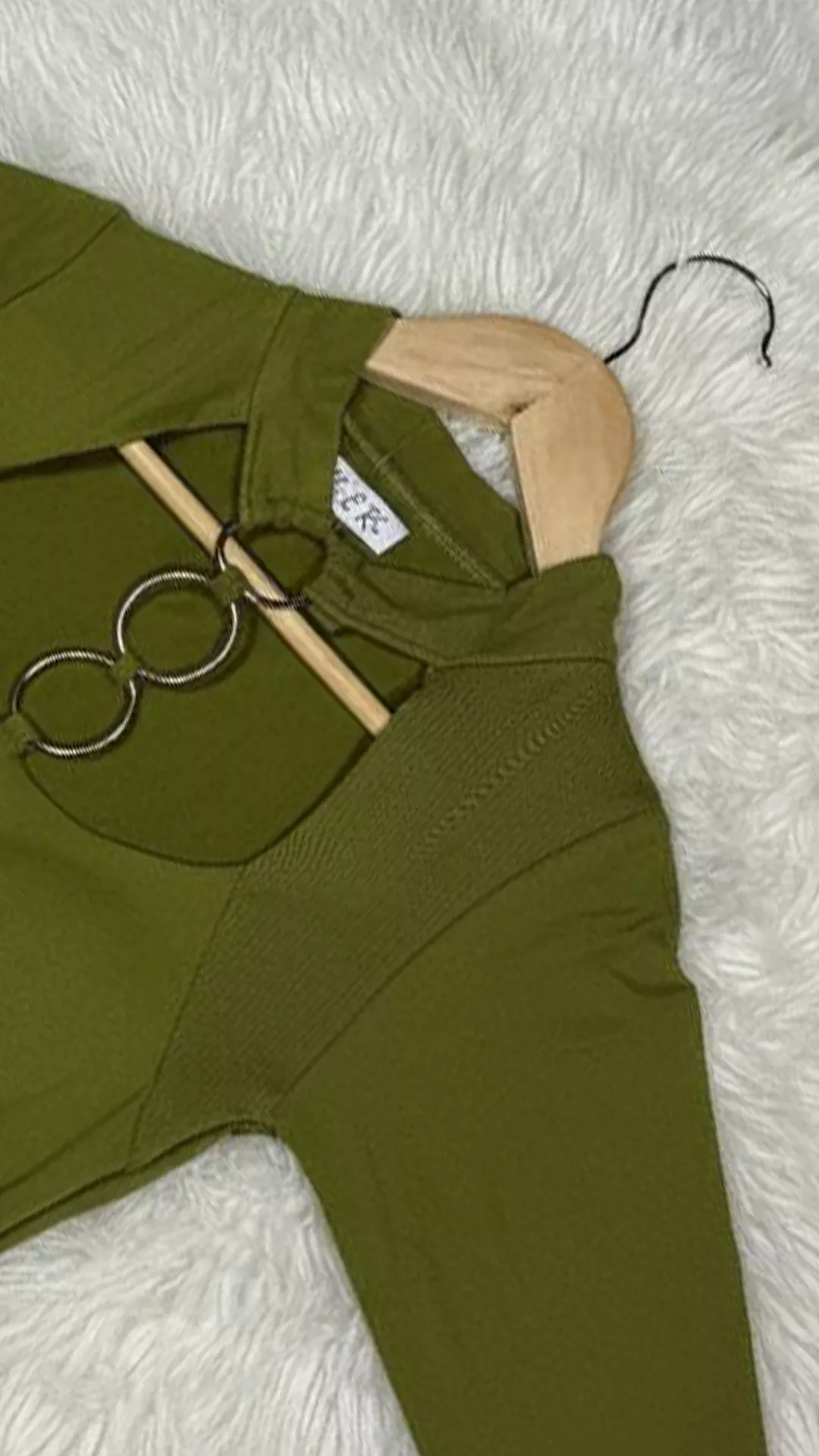 Trendy Metal Ring Cutout Crop Top - Long Sleeve Mock Neck