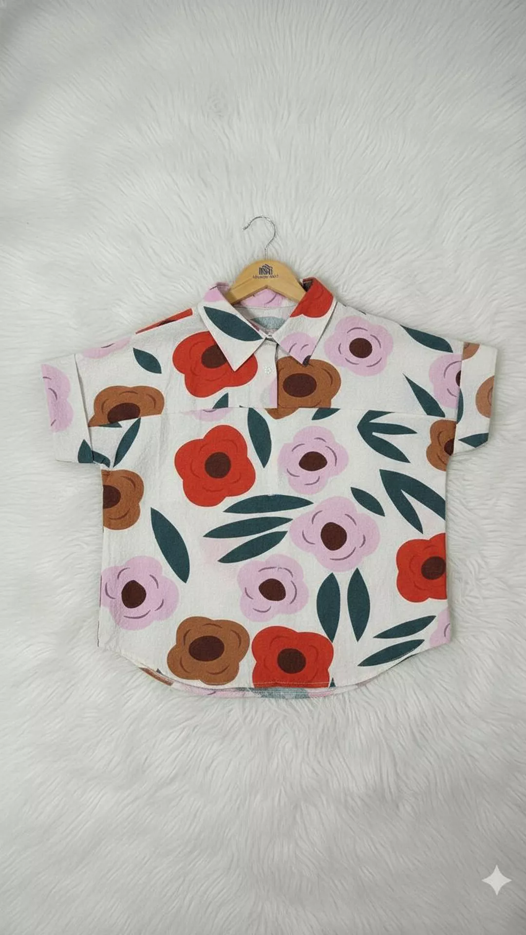 Relaxed Abstract Floral Print Short-Sleeve Shirt - Button-Down Top