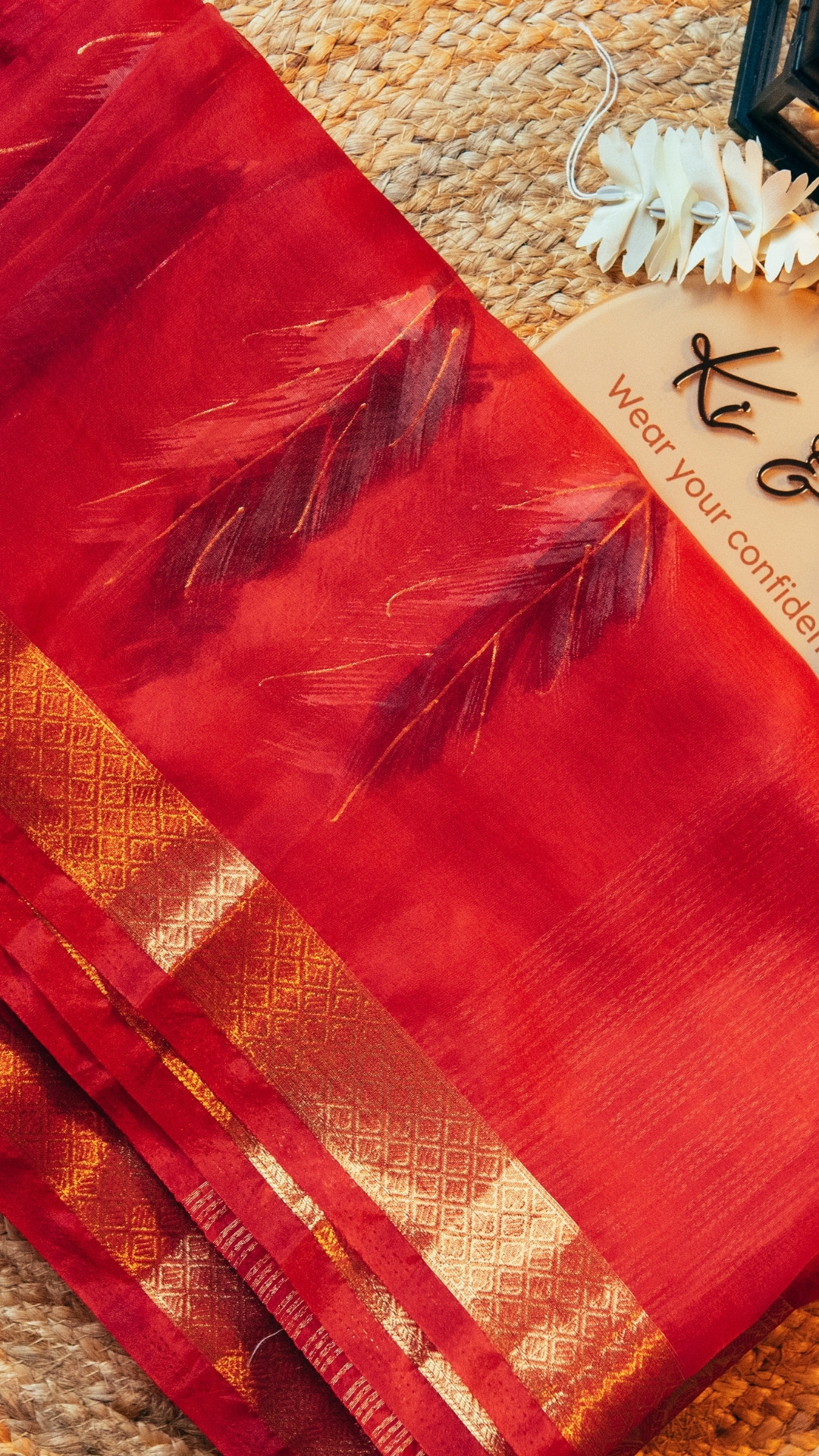Deep Red Soft Organza Silk Saree with Elegant Foil Print Zari Border