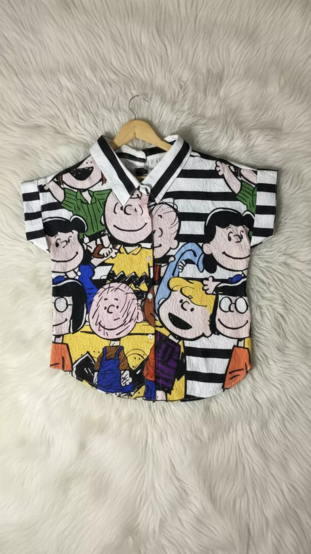 Nostalgic Cartoon Print Shirt - Short-Sleeve Oversized Collar