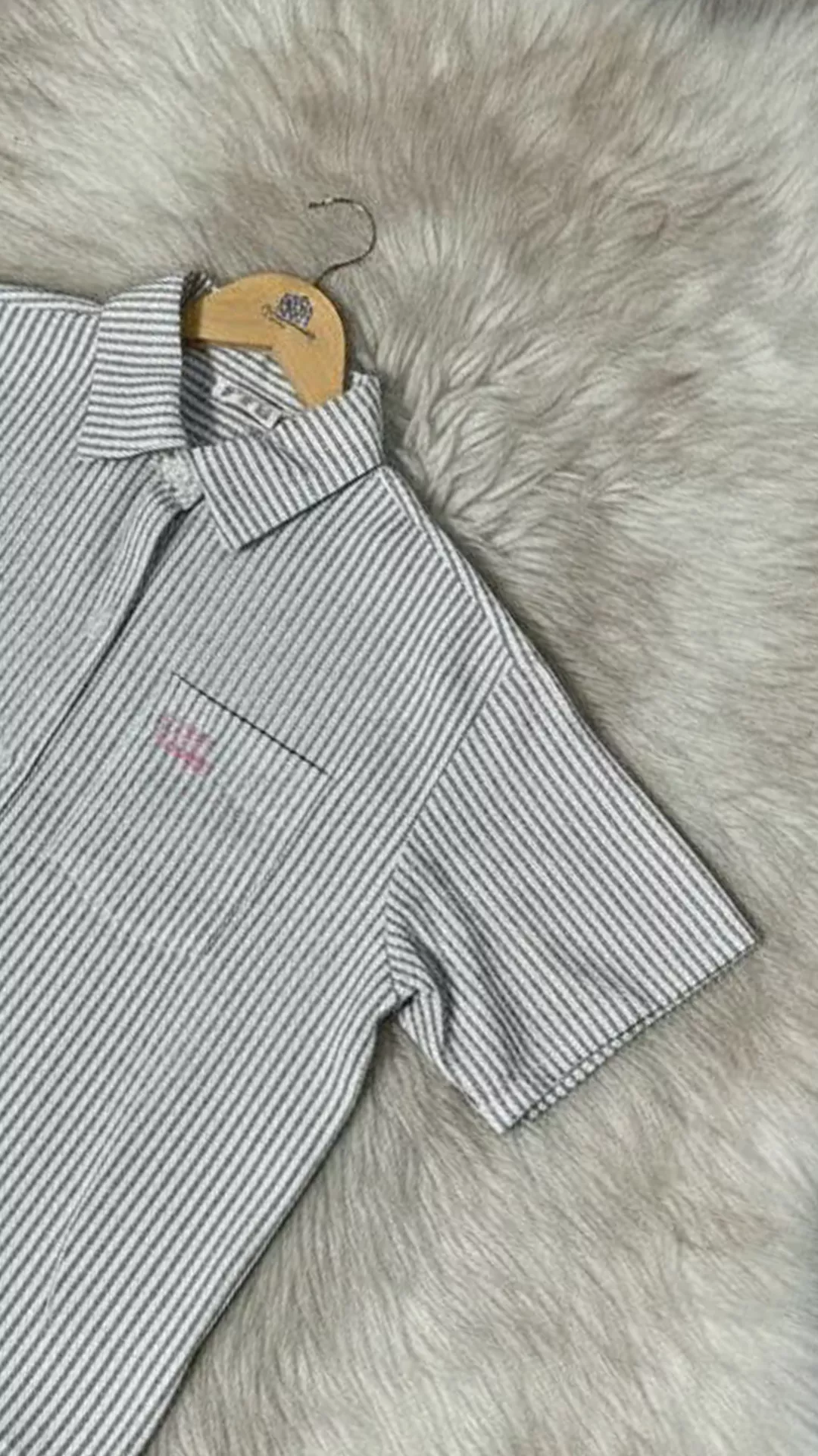 Relaxed Short-Sleeve Seersucker Shirt - Green Pink Stripe