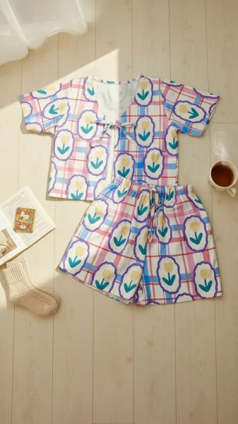 Image of Trendy Floral Plaid Shorts Co-ord Set - Cute Summer Outfit