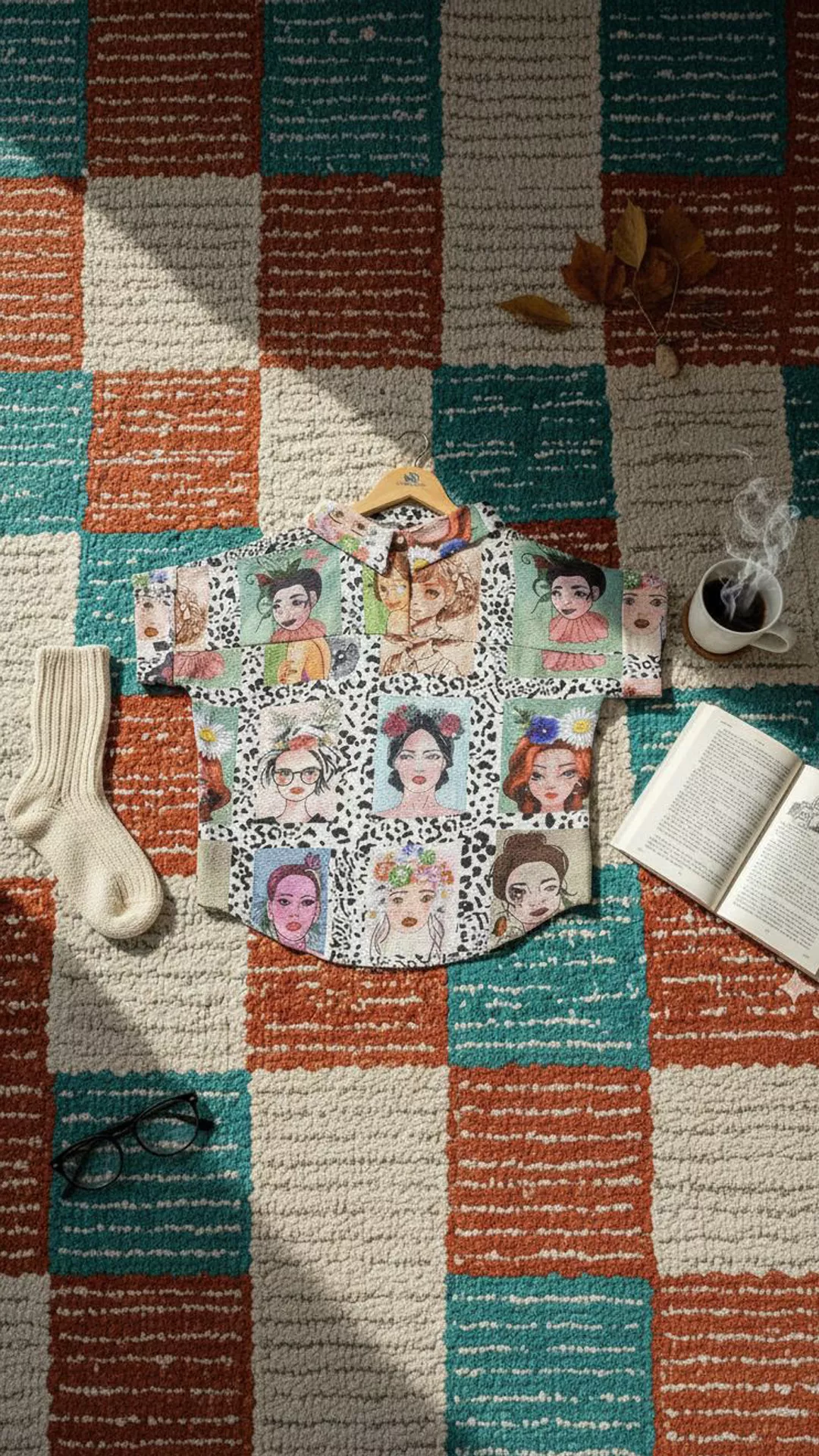 Unique Abstract Portrait Print Shirt - Short-Sleeve Boxy Fit