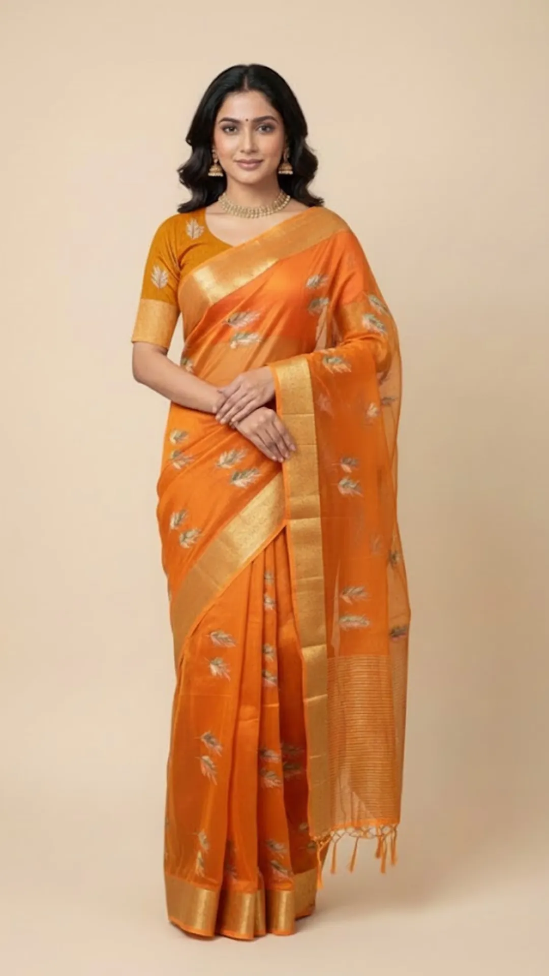 Deep Red Soft Organza Silk Saree with Elegant Foil Print Zari Border