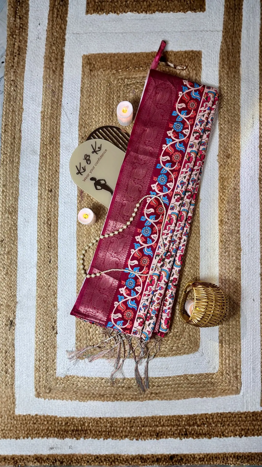 Multi kalamakari floral printed tussar silk saree with zari motif border