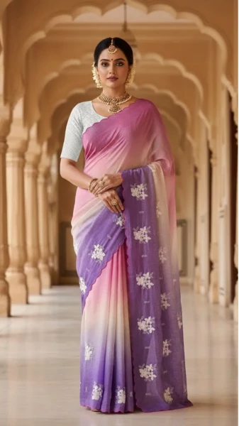 Image of Multi colour soft crush silk saree with fancy embroidery work