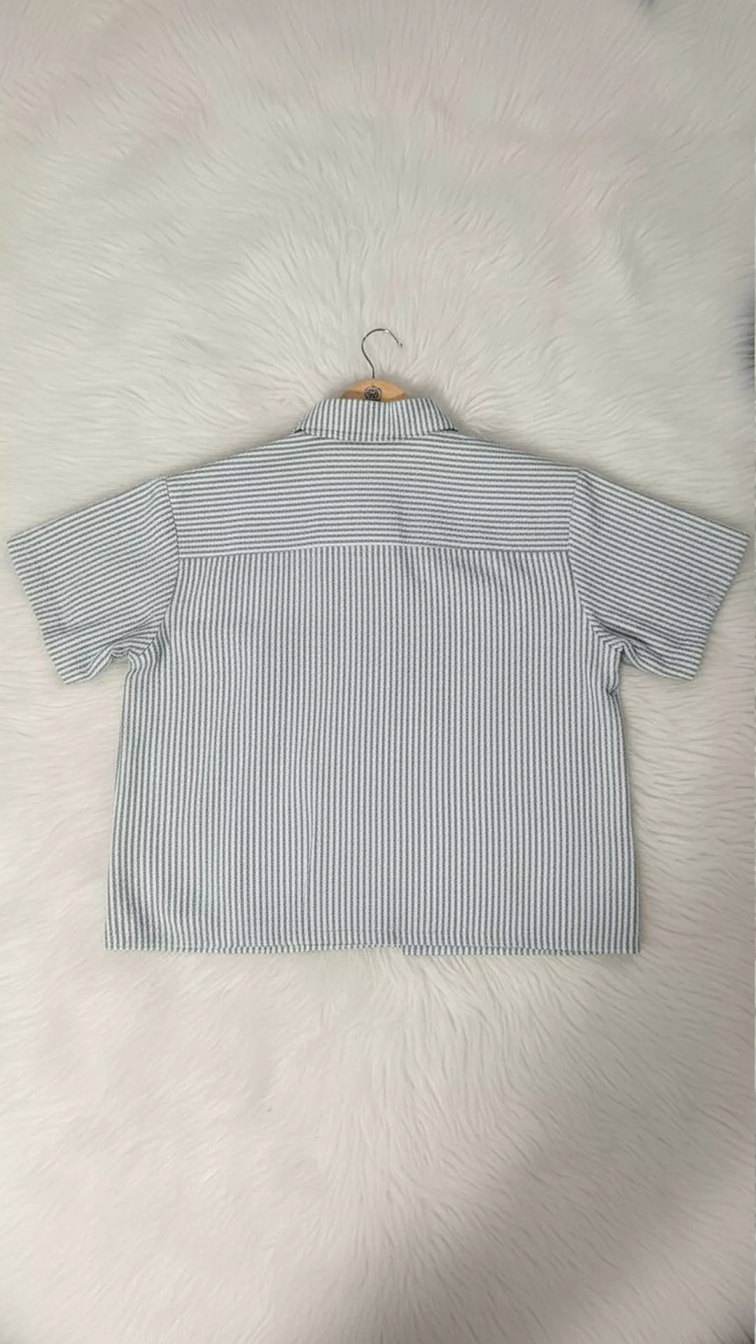 Relaxed Short-Sleeve Seersucker Shirt - Green Pink Stripe