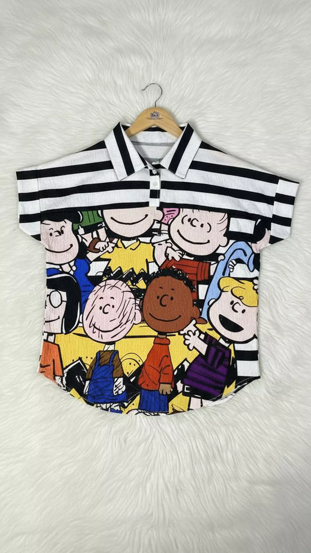 Nostalgic Cartoon Print Shirt - Short-Sleeve Oversized Collar