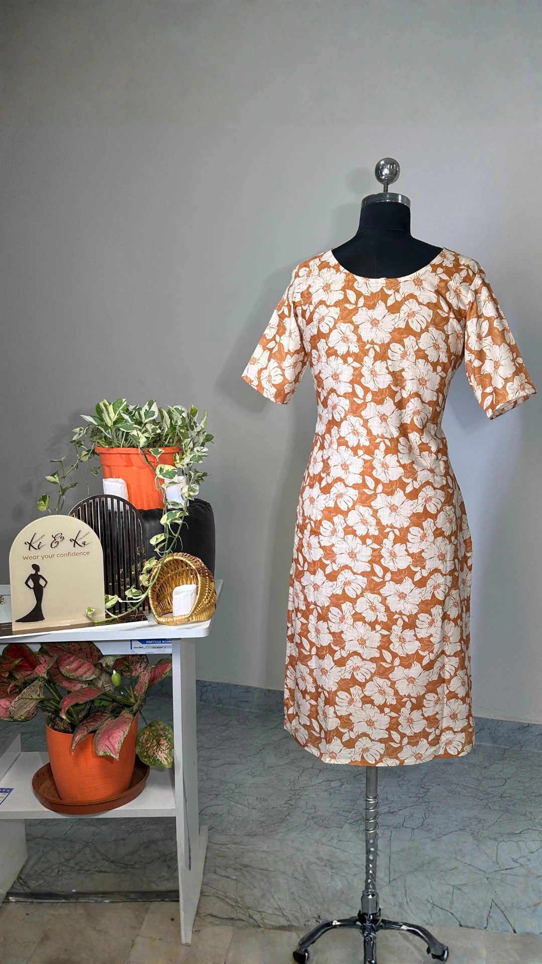 Comfortable Cotton Blend Kurti - Rustic Floral Print Straight Fit