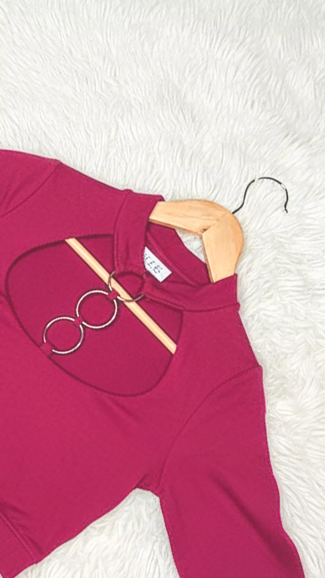 Trendy Metal Ring Cutout Crop Top - Long Sleeve Mock Neck