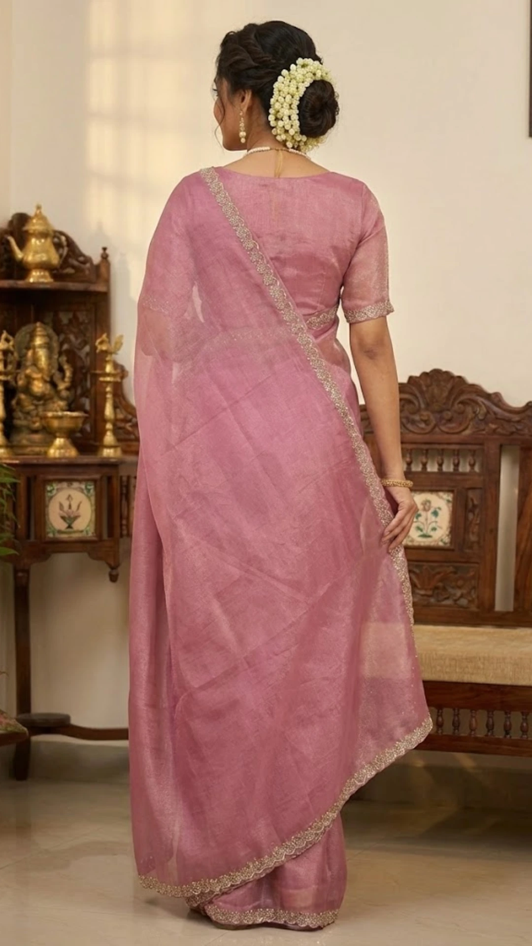 Glass Tissue Saree with Delicate Scallop Border - Multi-Variant