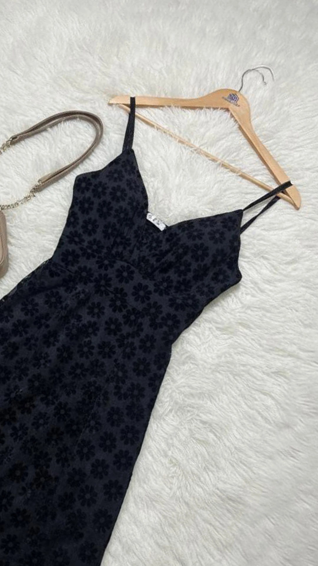 Elegant Black Floral Burnout Midi Slip Dress - Spaghetti Straps