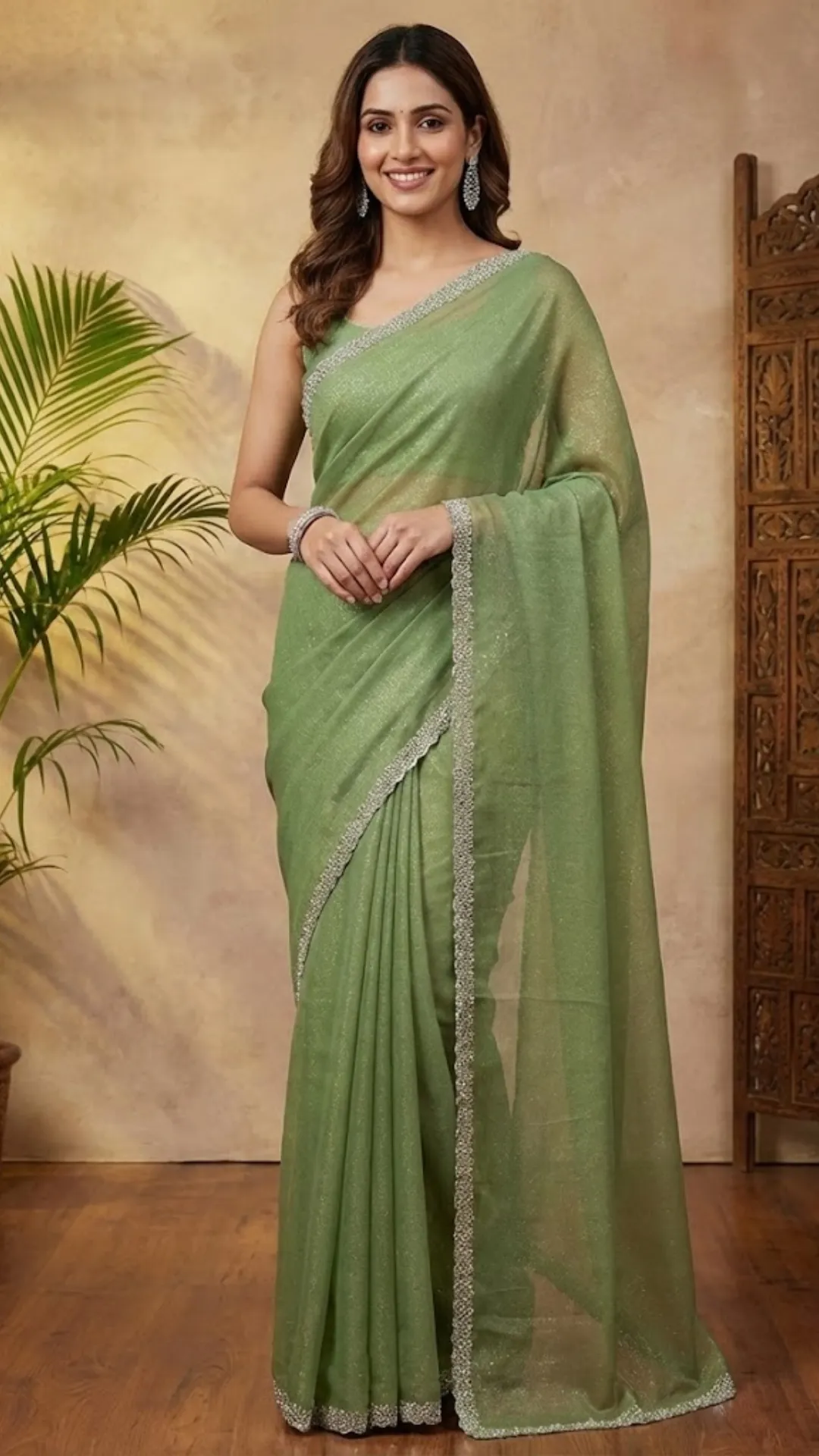 Glass Tissue Saree with Delicate Scallop Border - Multi-Variant