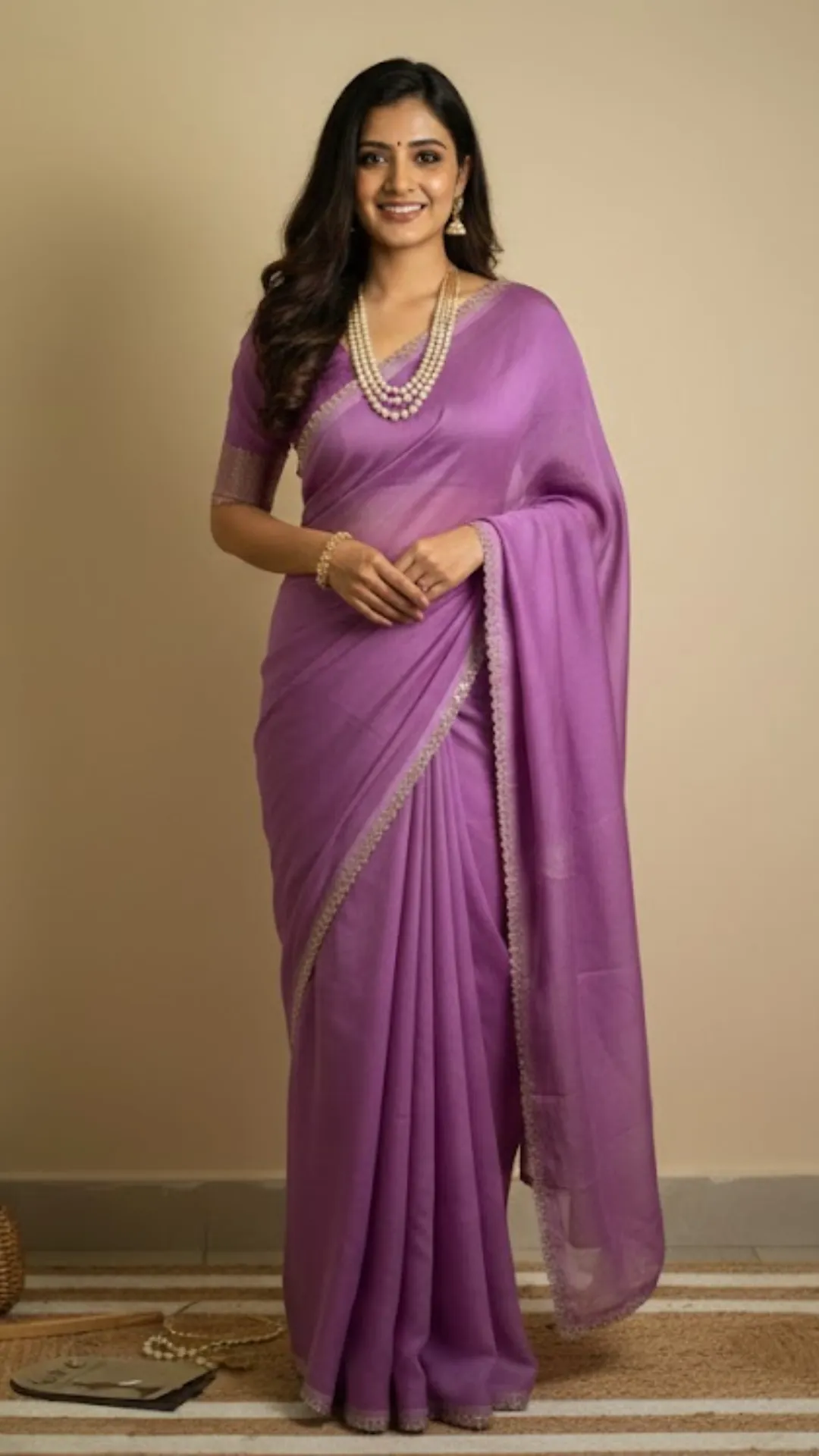 Glass Tissue Saree with Delicate Scallop Border - Multi-Variant