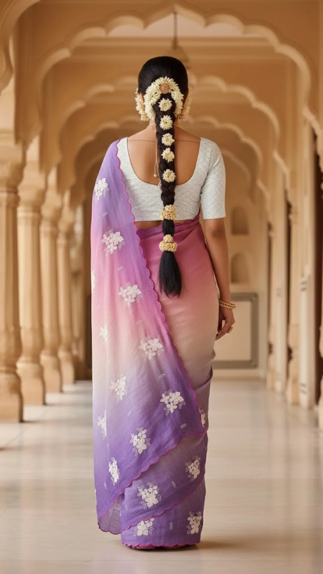 Multi colour soft crush silk saree with fancy embroidery work