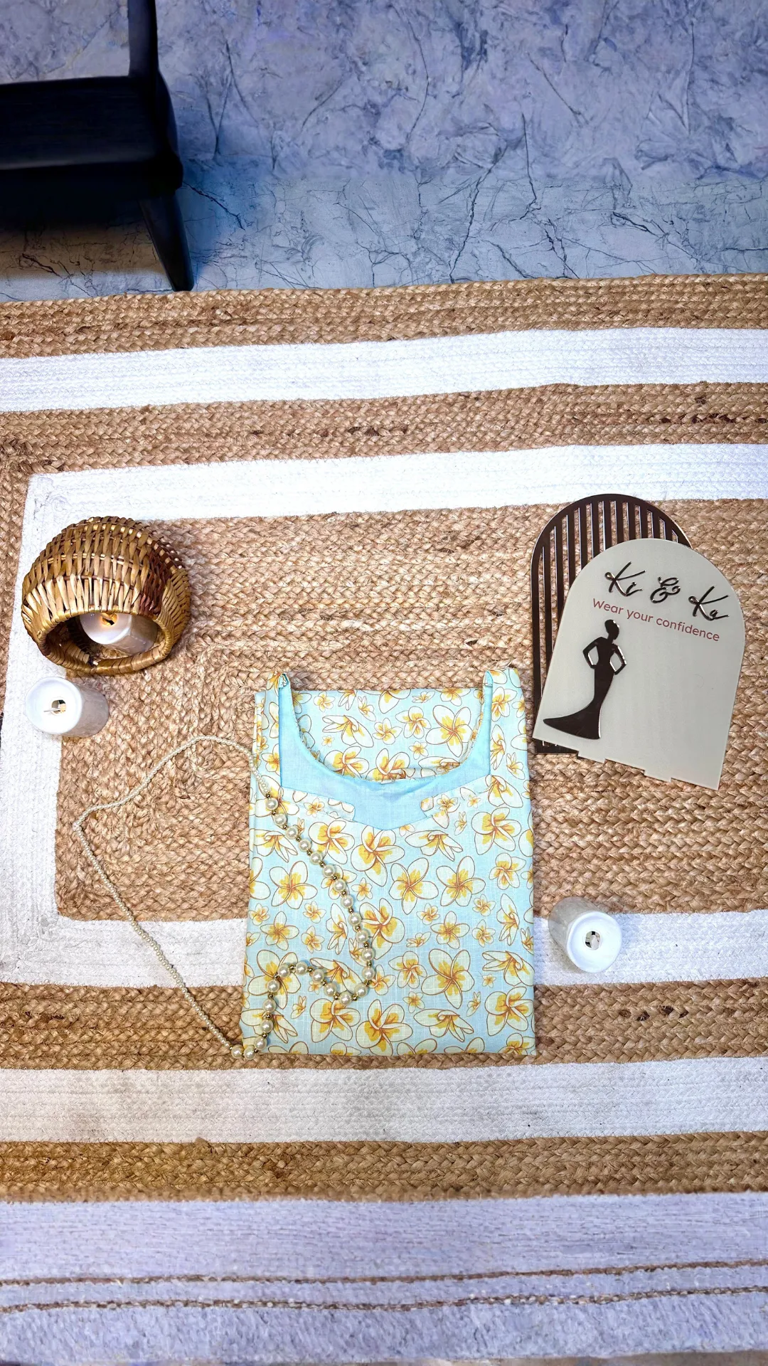 Aqua Tropical Floral Print Cotton Kurti - Summer Vacation Wear