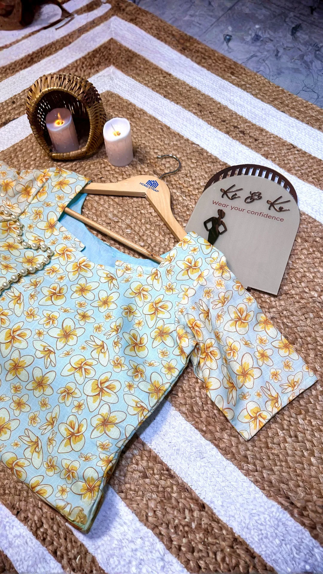 Aqua Tropical Floral Print Cotton Kurti - Summer Vacation Wear