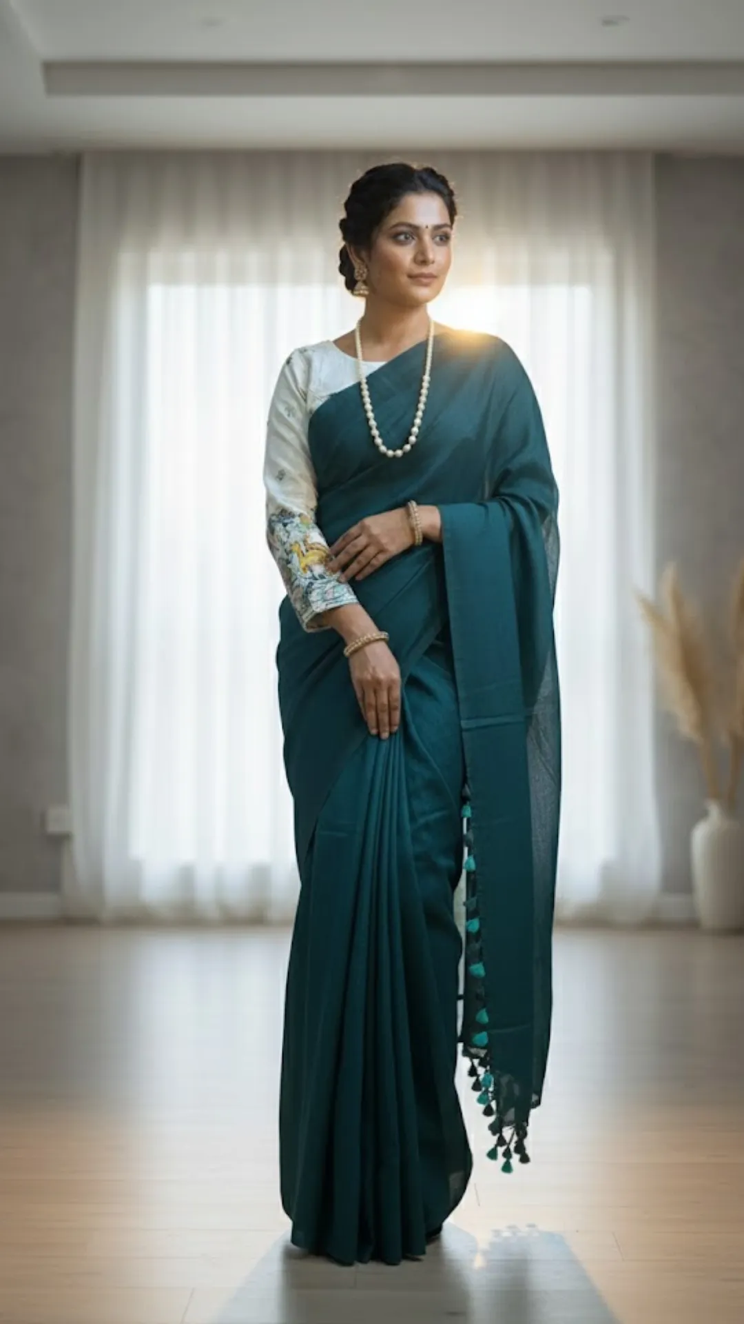 Pastel Fancy Khadi Cotton Saree with Contrast Printed Blouse