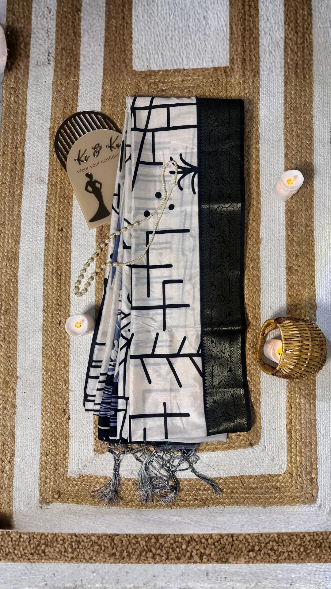 Malti digital printed tussar silk saree with zari motif border