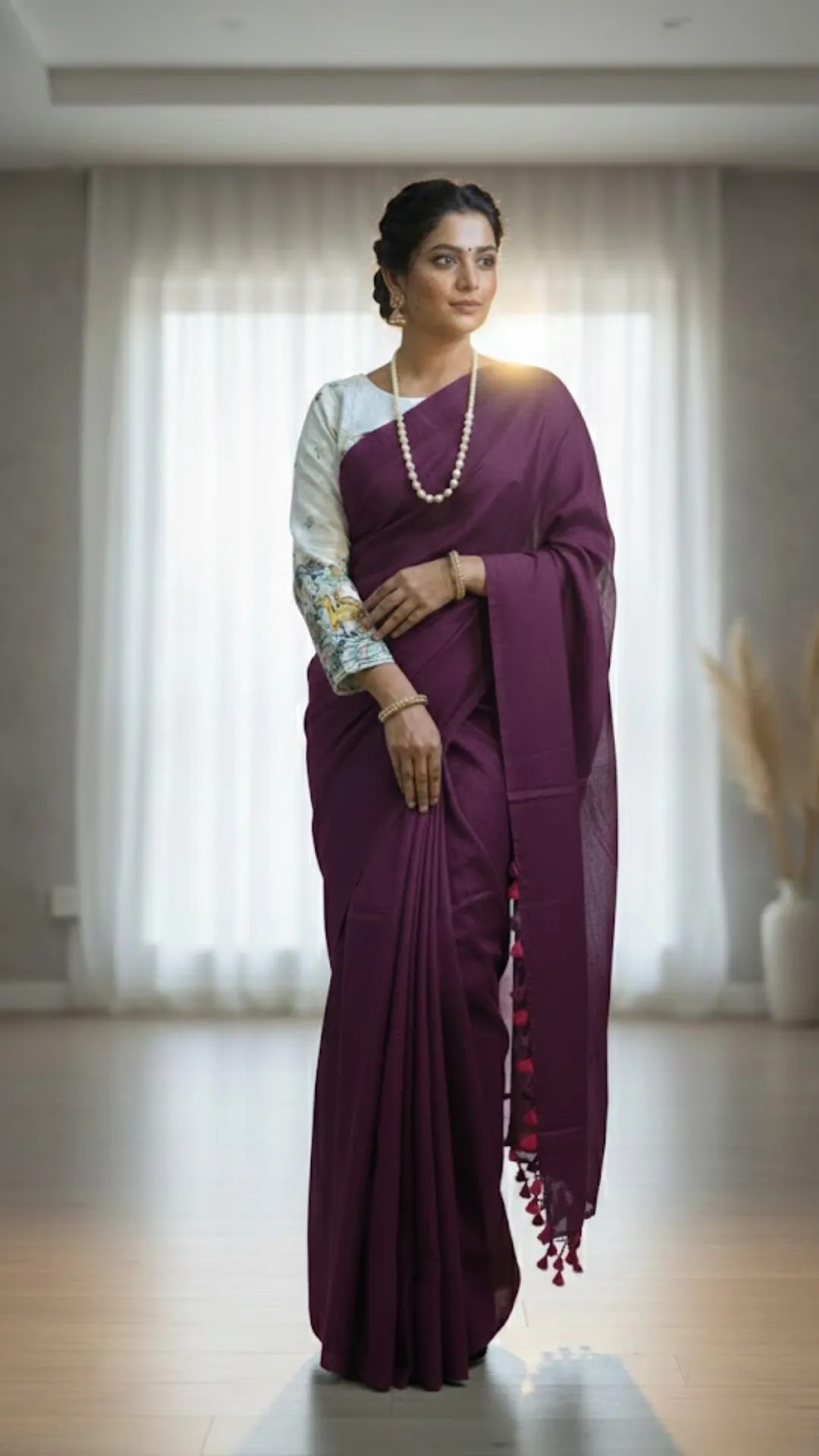 Pastel Fancy Khadi Cotton Saree with Contrast Printed Blouse