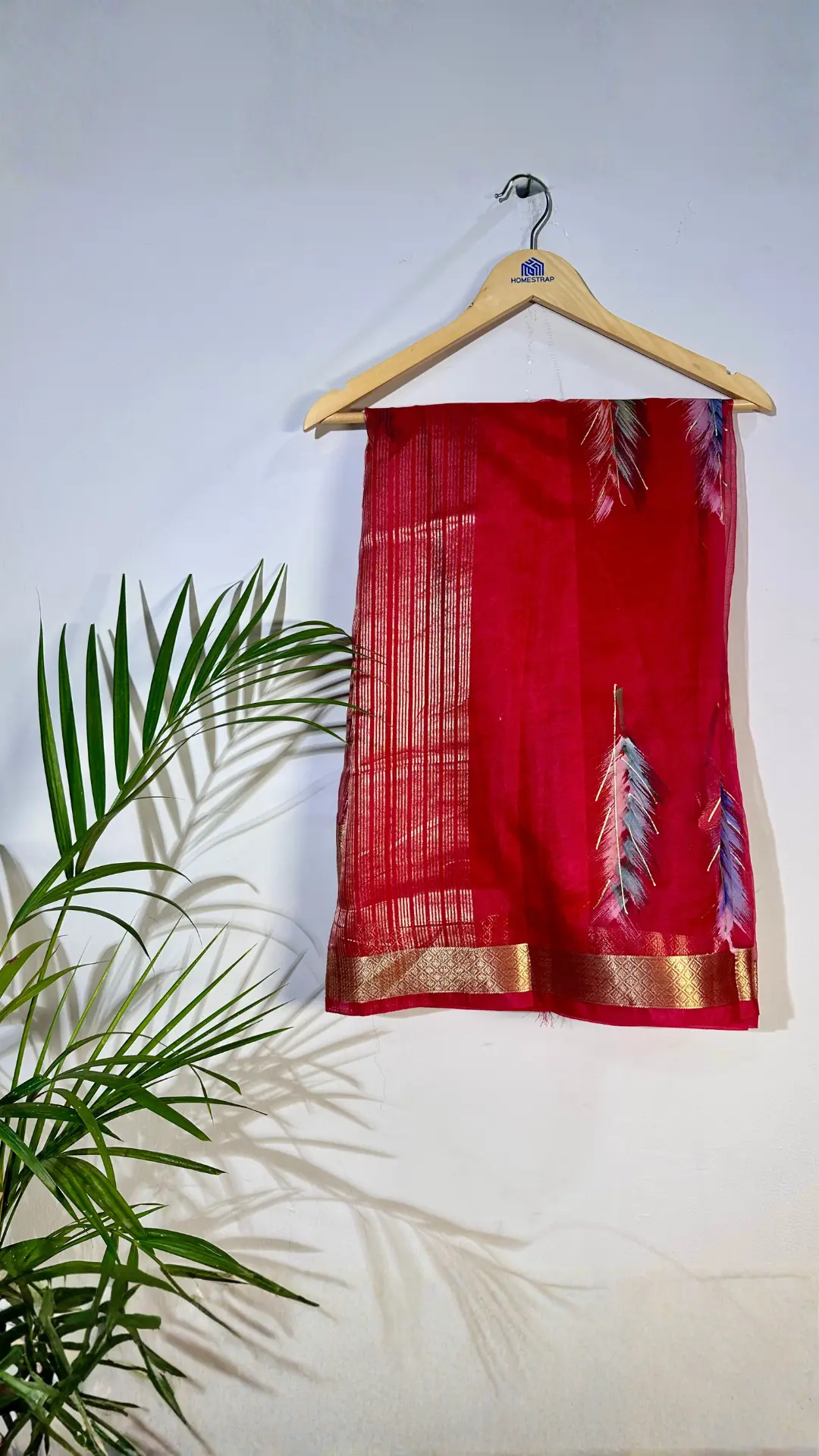 Deep Red Soft Organza Silk Saree with Elegant Foil Print  Zari Border