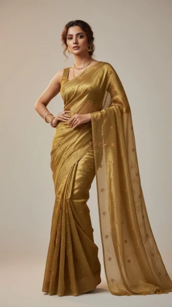 Image of Tussar Tissue silk saree with floral weaving work