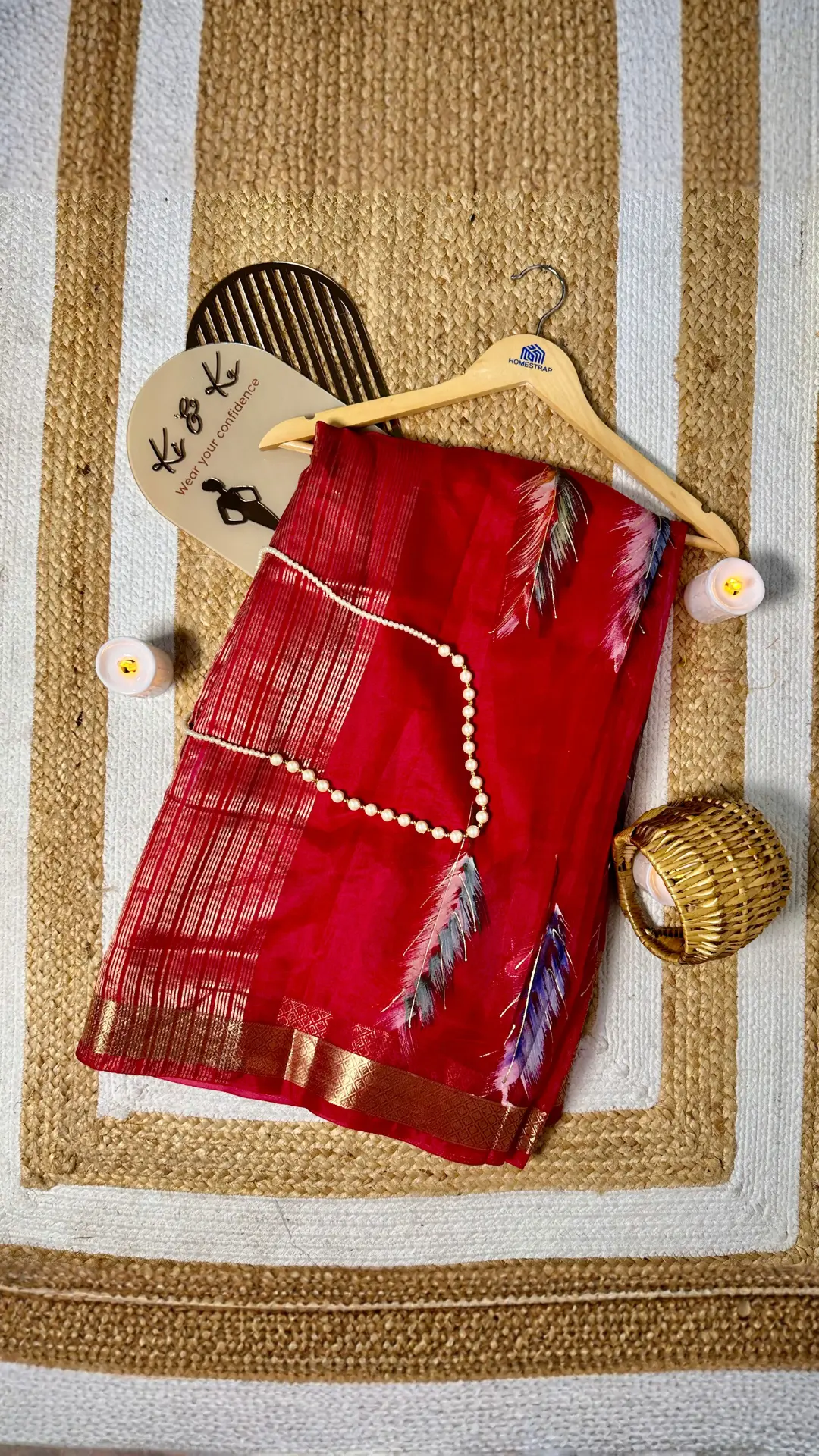 Deep Red Soft Organza Silk Saree with Elegant Foil Print Zari Border