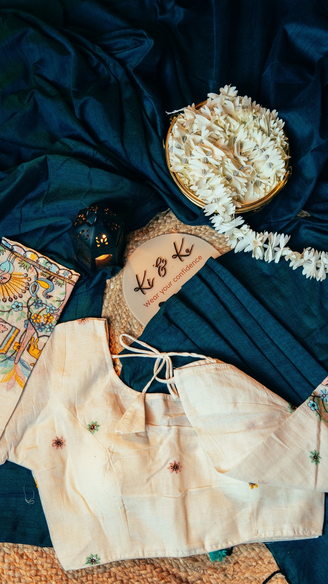 Teal Bluse Khadi Cotton Saree with Khadi Cotton Ready made Blouse