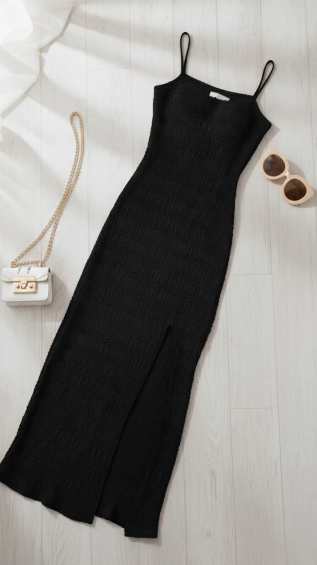 Glamorous Textured Ruffle Maxi Dress with Slit - Spaghetti Straps