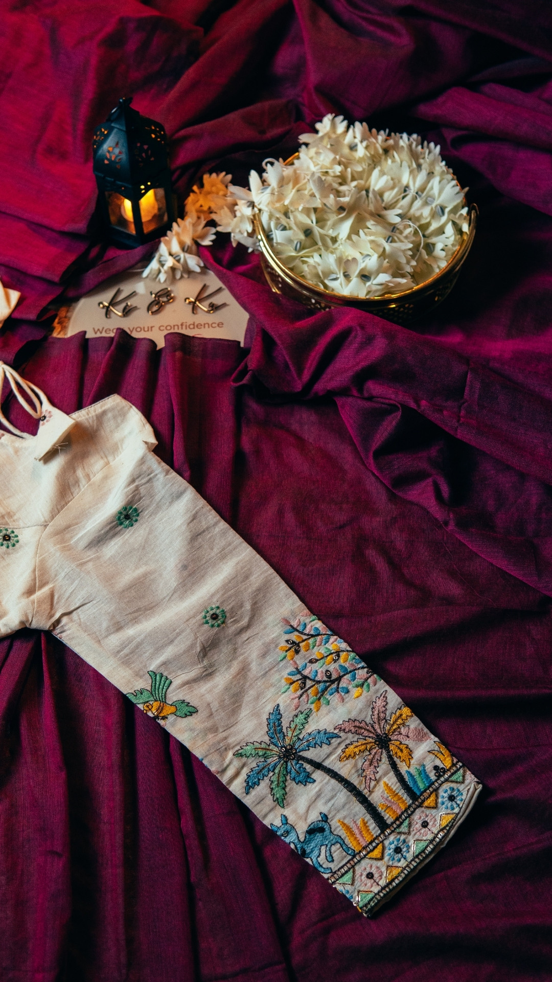 Deep Wine Khadi Cotton Saree with Khadi Ready made Blouse- Raagam