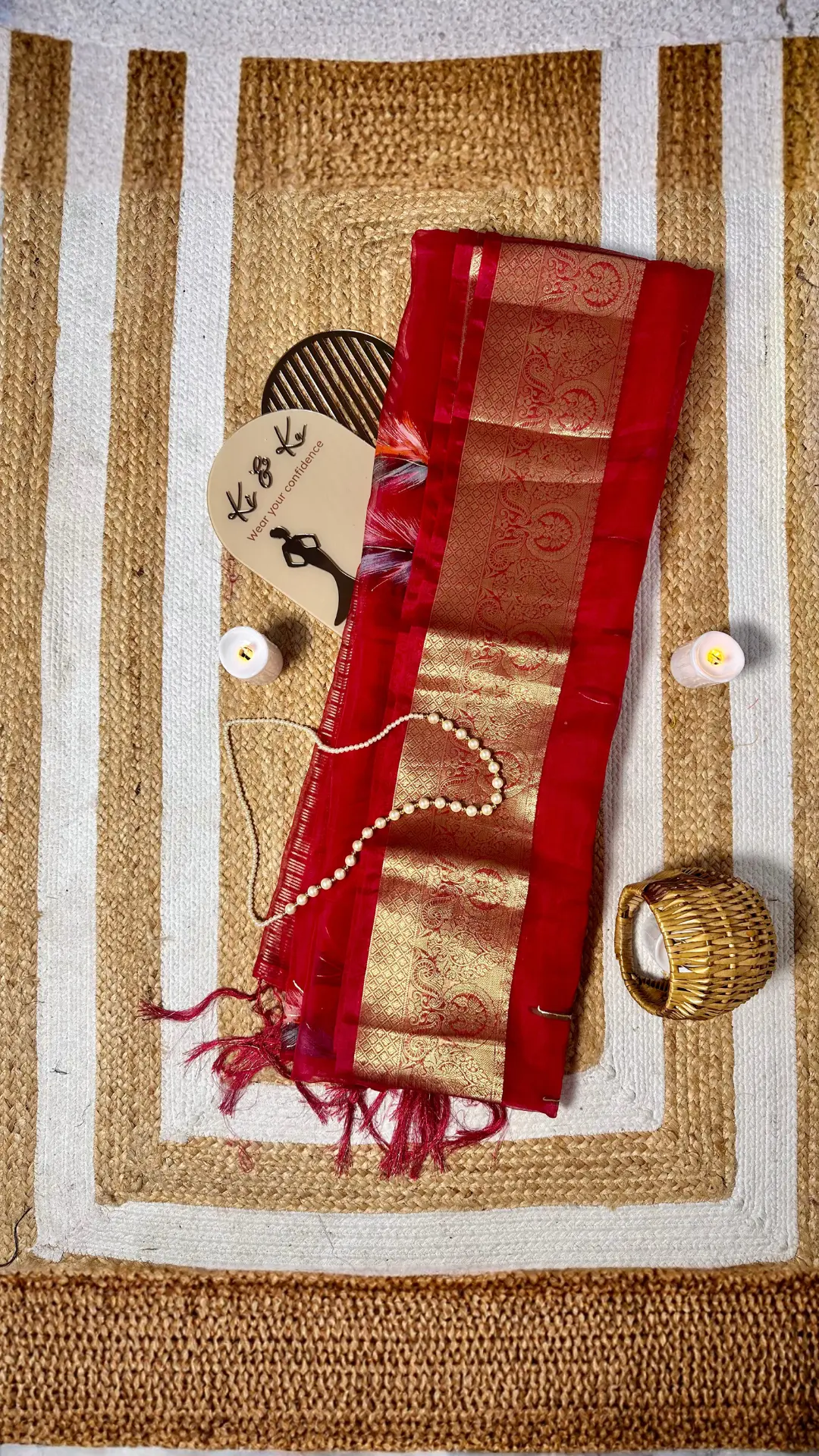 Deep Red Soft Organza Silk Saree with Elegant Foil Print  Zari Border